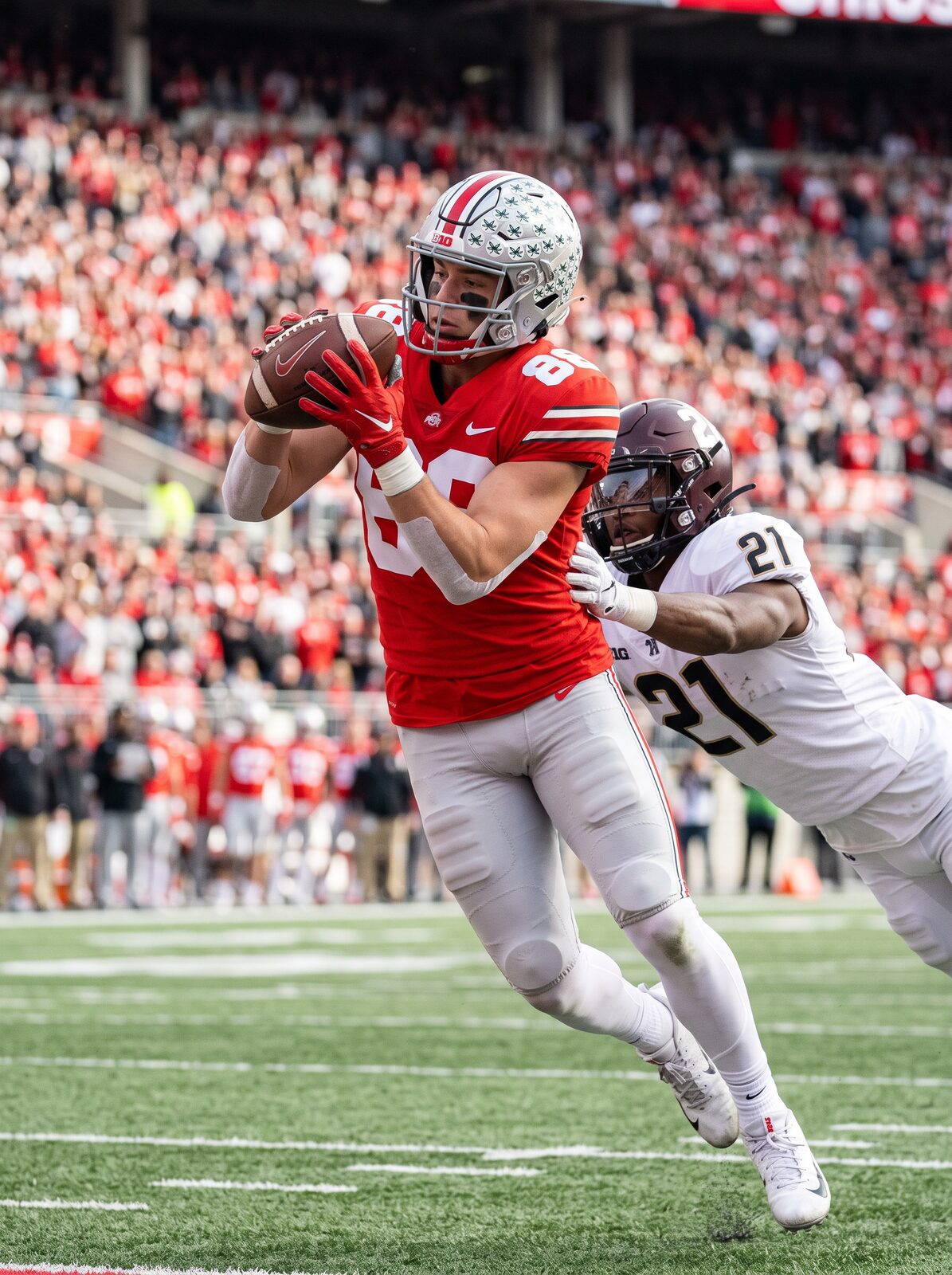 Ohio State quarterback releasing a perfect spiral
